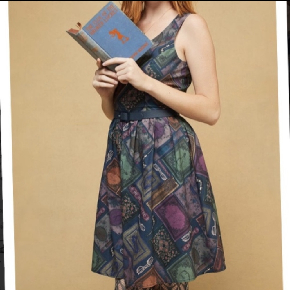 Modcloth To Thrill A Mockingbird Dress Reading Glasses Book Library Novelty S